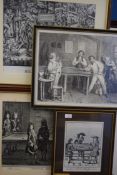 Mixed Lot of four reproduction black and white prints of billiards, three with French titles,