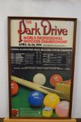 Coloured advertising poster The Park Drive World Professional Snooker Championships, April 16th -