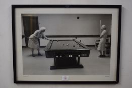 Abigail Heyman, black and white photographic print, Pool players 1974, f/g, 58cm wide