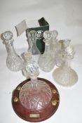 Mixed Lot of eight various clear glass decanters to include Thomas Webb