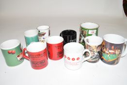 Collection of ten various modern ceramic snooker related mugs
