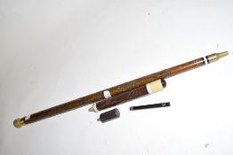 Unusual 20th century combination walking stick and snooker cue, the exterior with carved decoration,