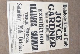 Advertising poster - Delabole Liberal Club, Joyce Gardner will give an exhibition of billiards,
