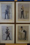 After Carlo Pellegrini, four caricature prints, billiards and bowling figures, f/g, 53cm high