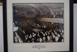 Group of six large black and white photographs of billiards interest comprising Joe Davis v Sidney