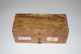 Early boxed set of Burroughs & Watts billiard balls, the top with paper label