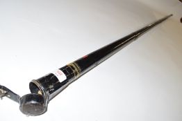 Ebony and maple hand splice pool cue, 140cm long together with an accompanying Burroughs & Watts