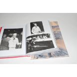 Red folder containing various snooker related black and white photographs to include a range of