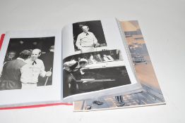 Red folder containing various snooker related black and white photographs to include a range of