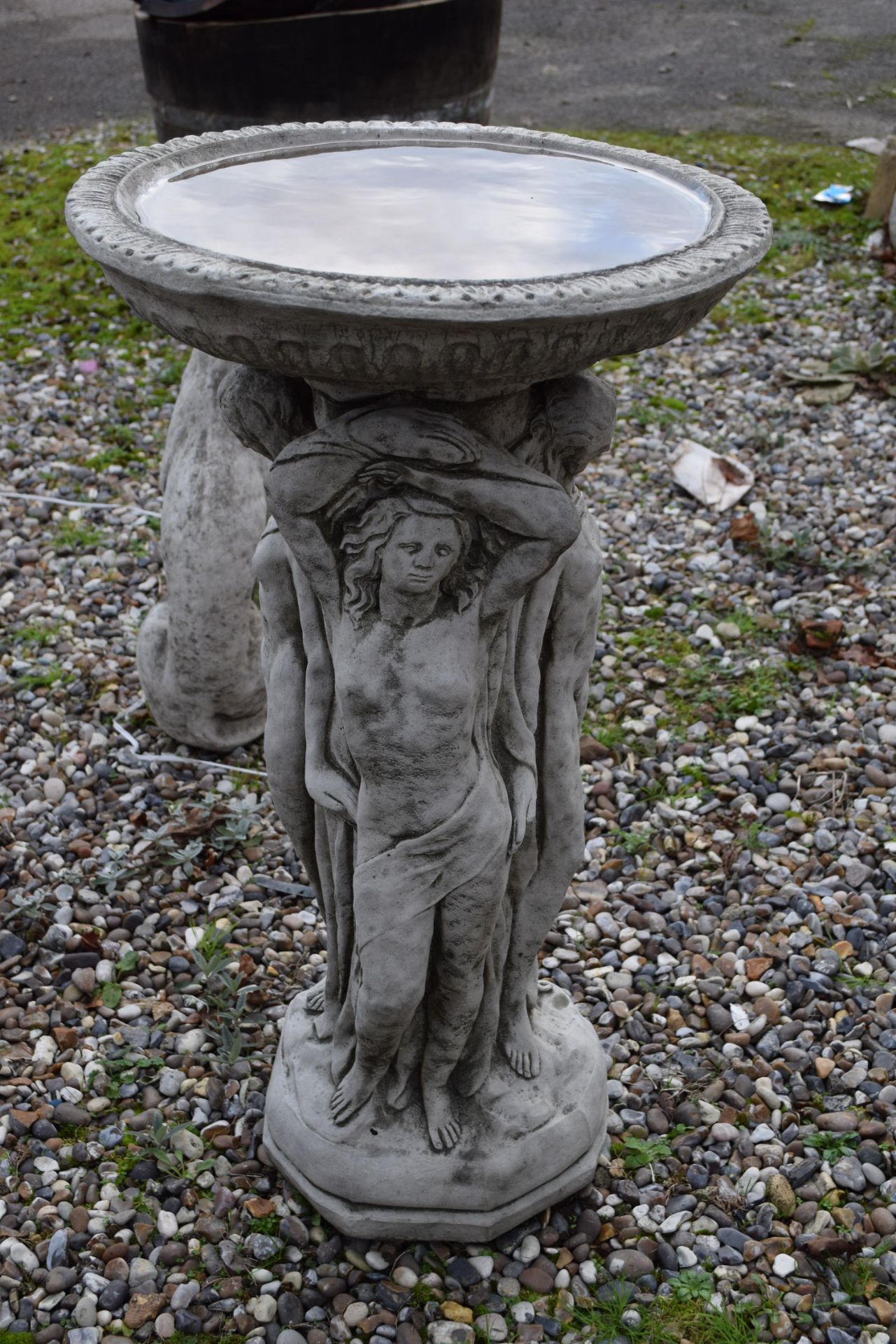 Composite bird bath moulded with female figures, height approx 77cm - Image 2 of 2