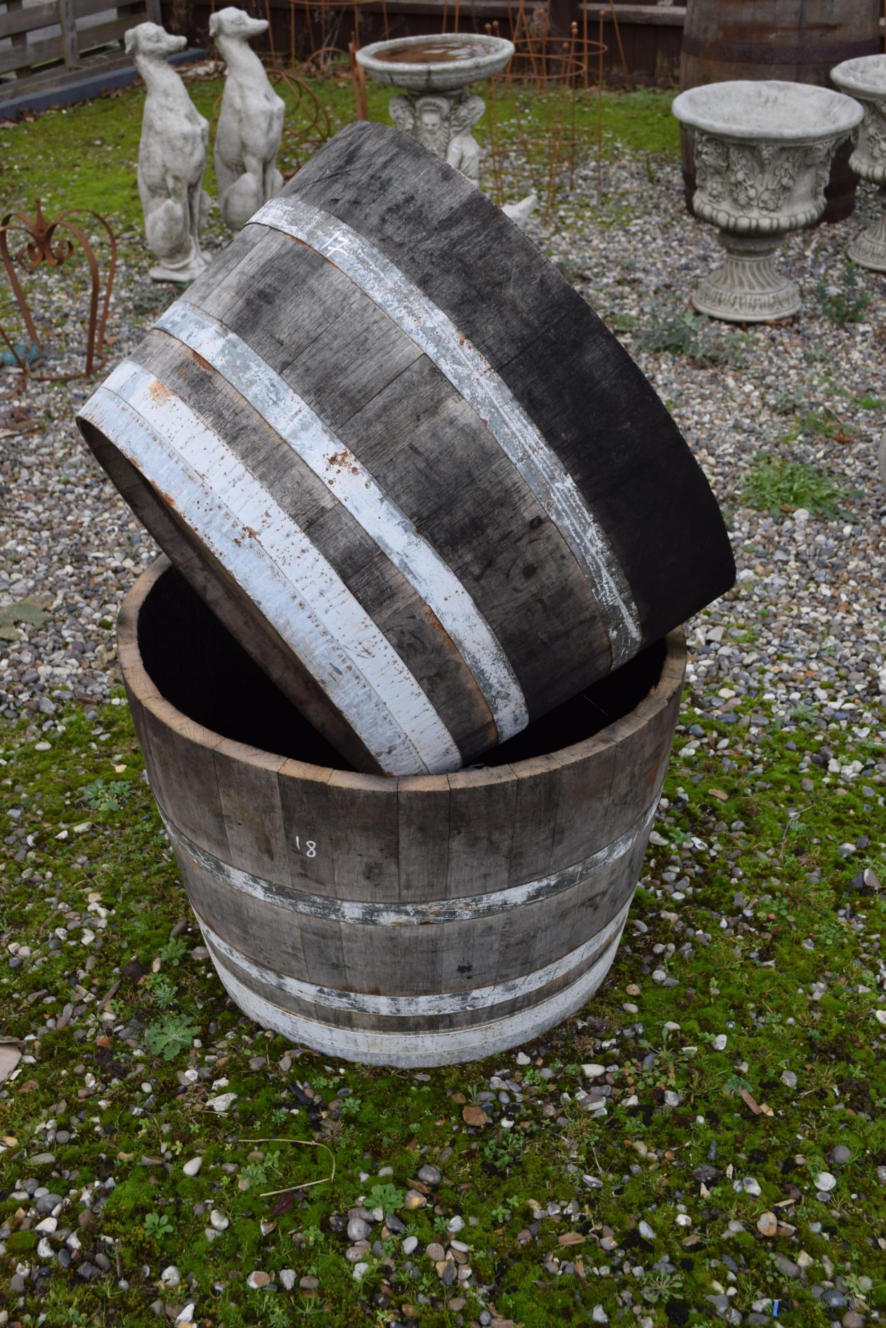 Coopered half-barrel wooden planter, height approx 43cm - Image 2 of 2