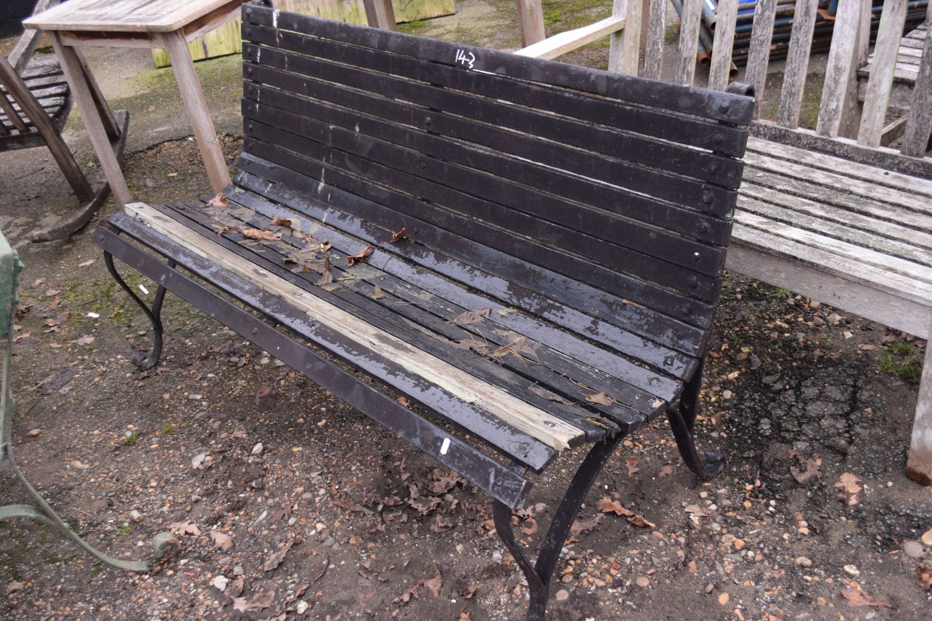 Garden bench with iron ends, width 152cm