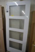 White primed Shaker four light glass door with clear glass, 84 x 200cm