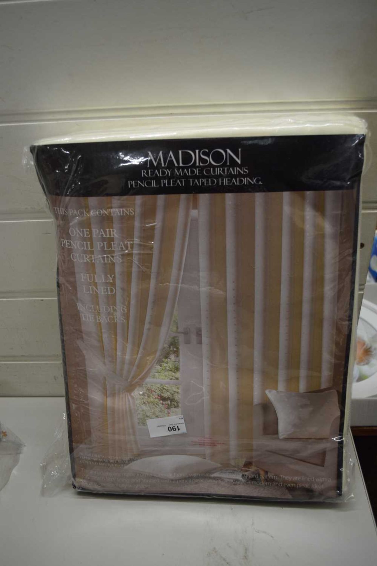 Pair of fully lined Madison pencil pleat curtains, 168 x 137cm, colour cream