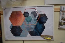 Geometric hexagon teal copper/bronze abstract, 95 x 64cm