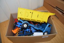 Box of various die-cast and other toy vehicles to include Budgie Toys Daimler ambulance, Budgie