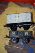 Hornby Railways 0 gauge metal Insul-meat wagon B872056 together with a further metal open topped