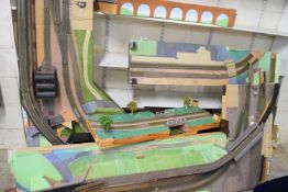 Large dis-assembled home-made 00 gauge model railway constructed from wood, cardboard and other
