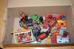 Box of die-cast and other toy vehicles to include a Crescent Toy Scammell tanker, various small
