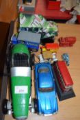 Mixed lot of toy vehicles to include scratch built wooden car, model London bus, Norwich &