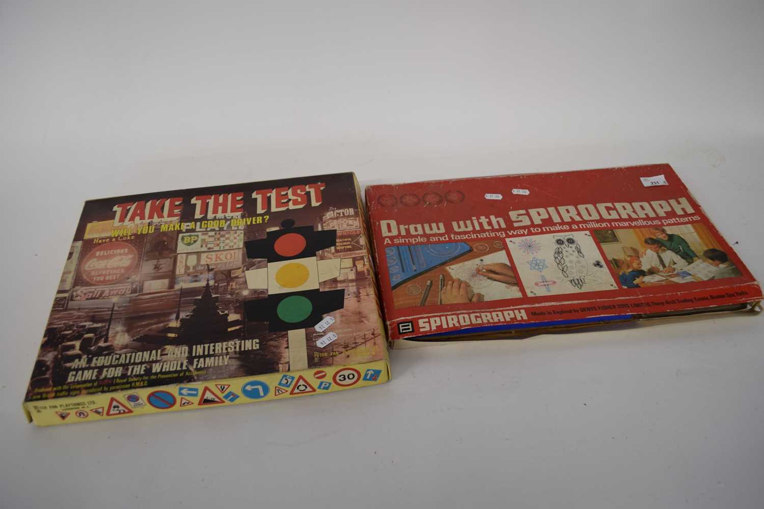 Vintate Take The Test driving game and a boxed Spirograph drawing set