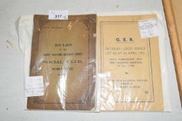 Two pamphlets: GER Detailed loco stock list as at 1 April 1921, compiled from an official