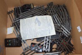 Box of various model railway track to include Linel remote control switches