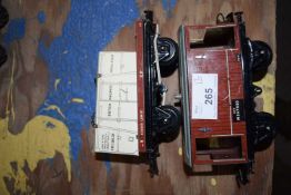 Hornby 0 gauge metal bodied wagon M357450, a low fit wagon 450400 and an Insul-meat container