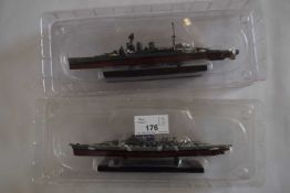 Two contemporary model warships, 'The Bismarck' and 'HMS Hood'