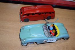 Vintage Met-toy clockwork bus together with a further Chinese toy car (2)