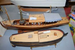 Two small scratch built model boats, largest 45cm long (2)