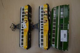 Two Corgi Trams 'Brannigans of Blackpool' colours, together with a further Hornby balloon tram (