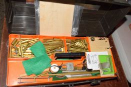 Small plastic toolbox containing various brass pipe, various tools etc