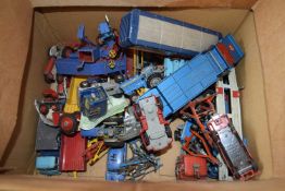 Box containing Corgi and Corgi Major toys to include Massey Ferguson combine, articulated trailer,