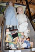 Collection of contemporary porcelain and polymer dolls to include baby in christening gown, marks to
