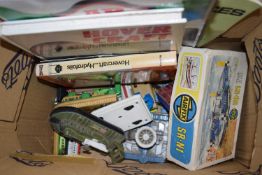 Box containing circa 1970s mainly Matchbox toy hovercrafts together with hovercraft interest books