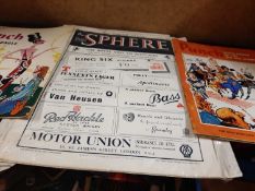 Box containing ephemera The London Illustrated News, various magazines, Punch magazines from the 50s