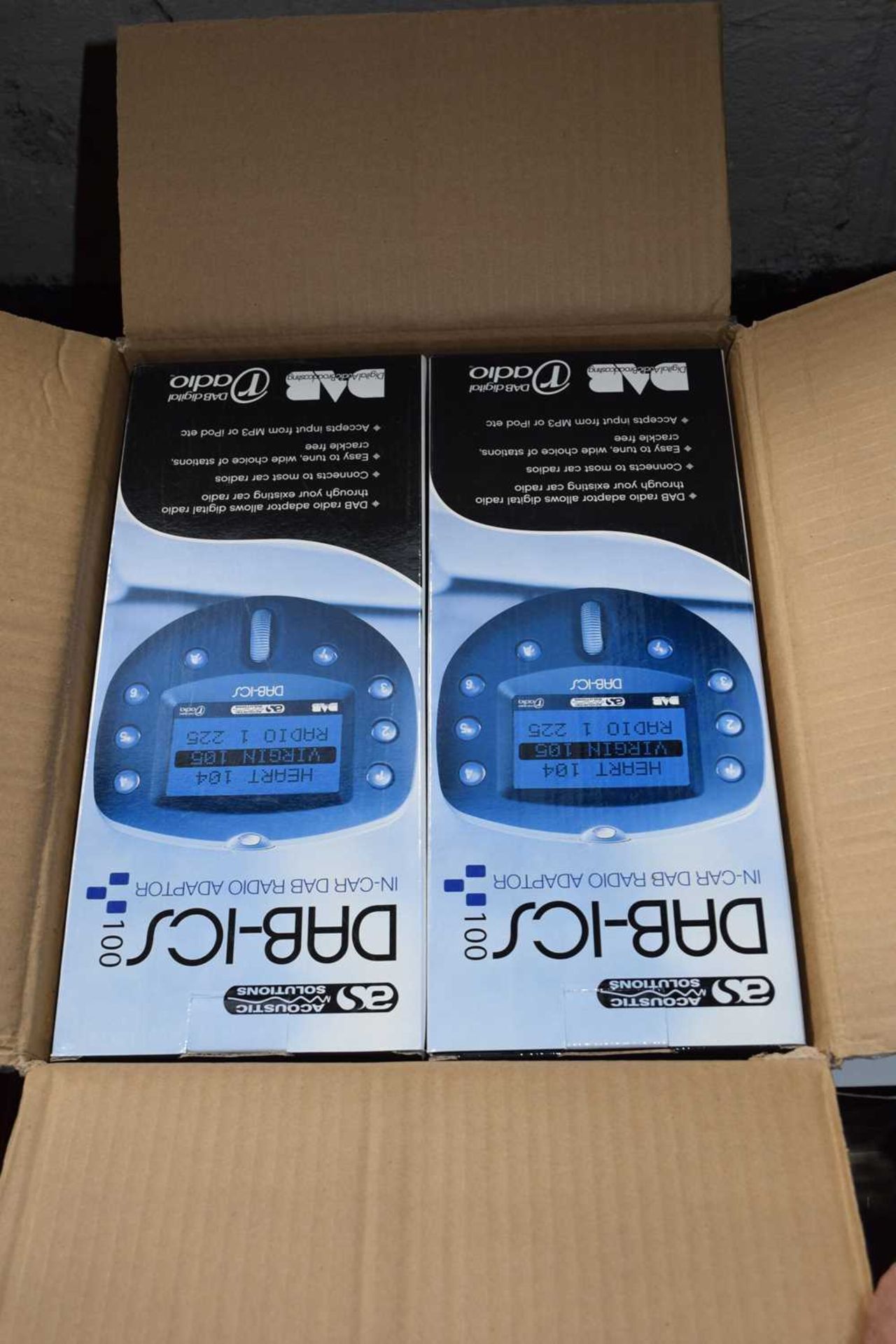 Box containing 4 DAB-ICS 100 In-car DAB Radio Adapter by Acoustic Solutions - Image 3 of 6