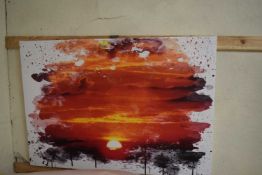 Red and orange sunset Graphic Art print on canvas, 100 x 70cm