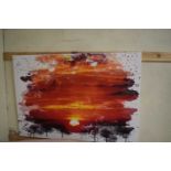 Red and orange sunset Graphic Art print on canvas, 100 x 70cm