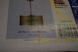 Three-light fishnet drum pendant light fitting, matt gold