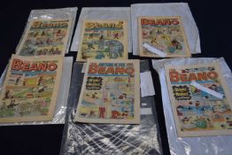 6 Vintage Beano comics, 'The Beano No. 1010 - November 25th, 1961', 'The Beano No. 1480 - Nov