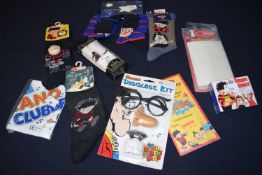 Various Beano novalty items to include socks handkerchiefs plasters etc