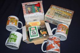 Various coronation street collectors items to include, Mugs, Trivia game, pint glass etc...