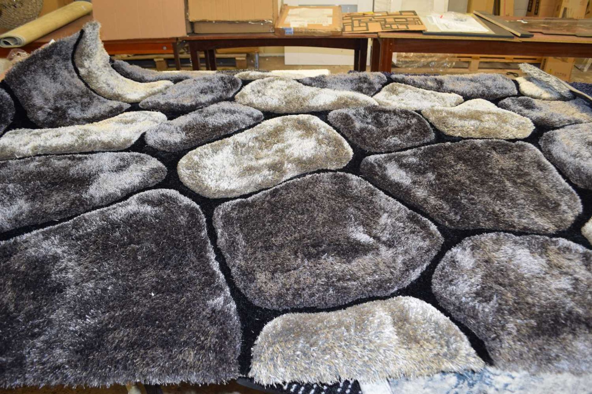Duke hand tufted grey/black floor rug, width approx 150cm
