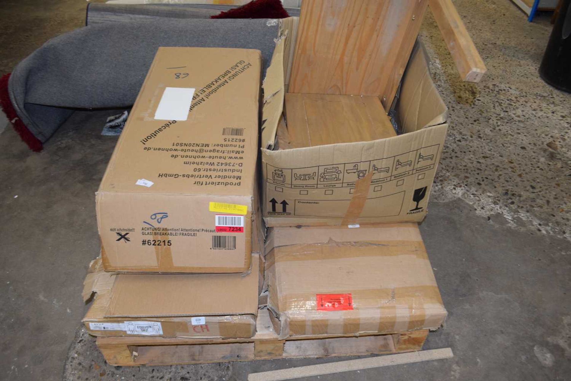 Pallet of Wayfair flatpack furniture to include nest of tables, entertainment units etc (a/f)