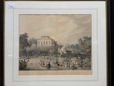Hand coloured aquatint, "Brandenburgh House from the River", by Dubourg, 1820.