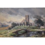 Richard Edgar Platt (British, 20th century), 'View of Glandford Church with bridge to foreground',