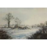 Keith Johnson (British, 20th century) winter scene, watercolour, signed,13x19.5ins, framed and