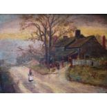 British, 20th century, a horse rider and lady figure within a countryside setting, oil on canvas,